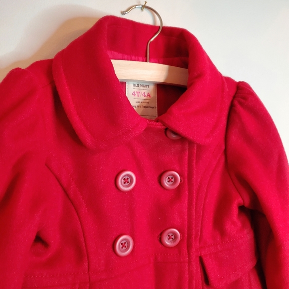 NWOT Old Navy Toddler Button-Up Peacoat In Red 4T - Picture 2 of 13